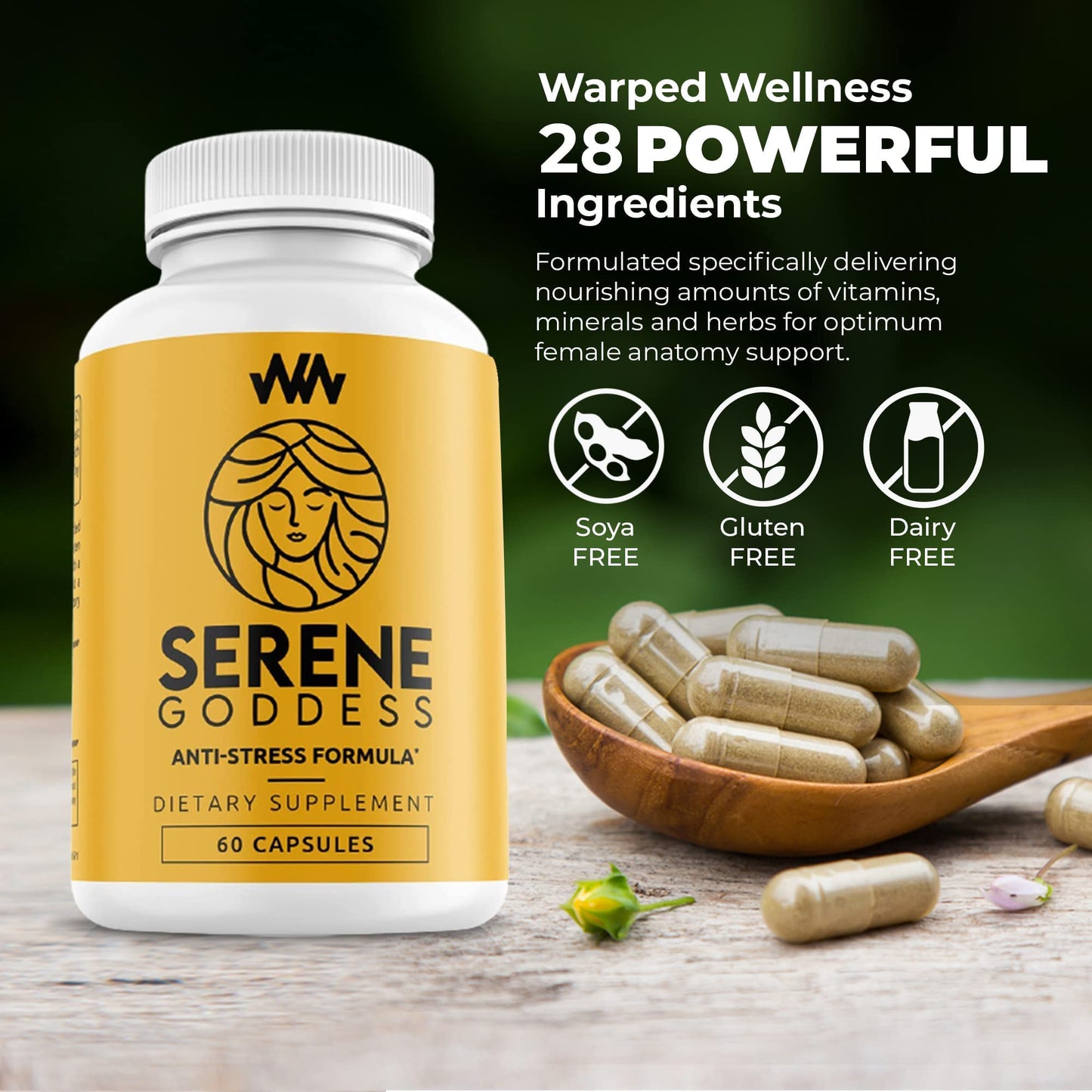 Warped Wellness Womens Supplement That Boosts Mood, Helps Relax The Mind & Body, Relieves Tension & Worries| Magnolia Bark for Female Specific Help| Serene Goddess | Vitamin Helps Boost Mood - dailyvitalstore