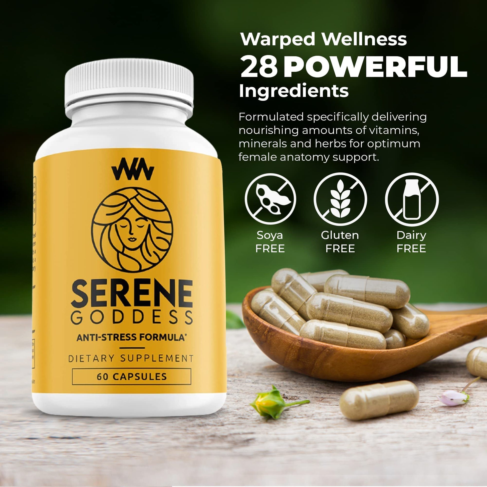 Warped Wellness Womens Supplement That Boosts Mood, Helps Relax The Mind & Body, Relieves Tension & Worries| Magnolia Bark for Female Specific Help| Serene Goddess | Vitamin Helps Boost Mood - dailyvitalstore