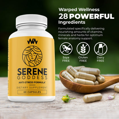 Warped Wellness Womens Supplement That Boosts Mood, Helps Relax The Mind & Body, Relieves Tension & Worries| Magnolia Bark for Female Specific Help| Serene Goddess | Vitamin Helps Boost Mood - dailyvitalstore