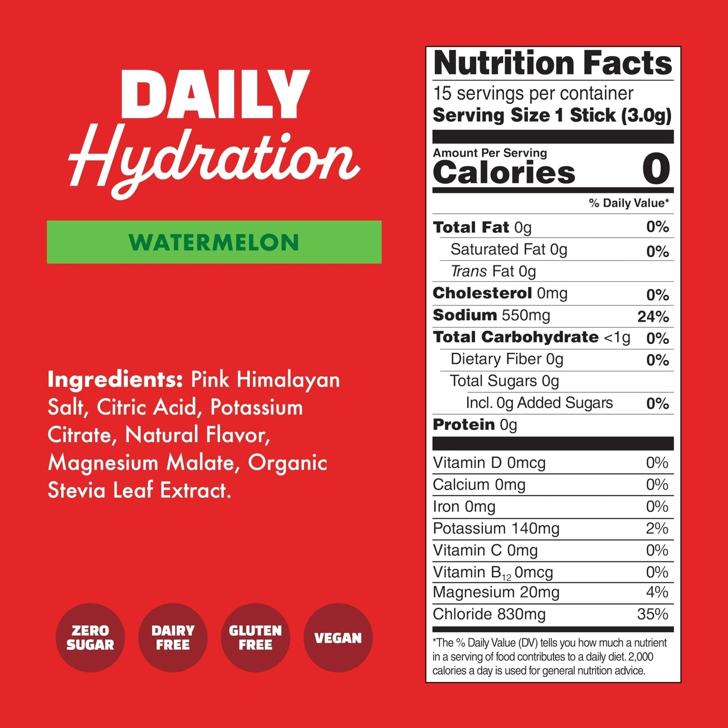 Waterboy Daily Hydration | 1,570mg Electrolyte Powder Packets | No Sugar, All Natural, Gluten Free, Zero Calories | 15 Drink Stick Mixes (Watermelon) - dailyvitalstore
