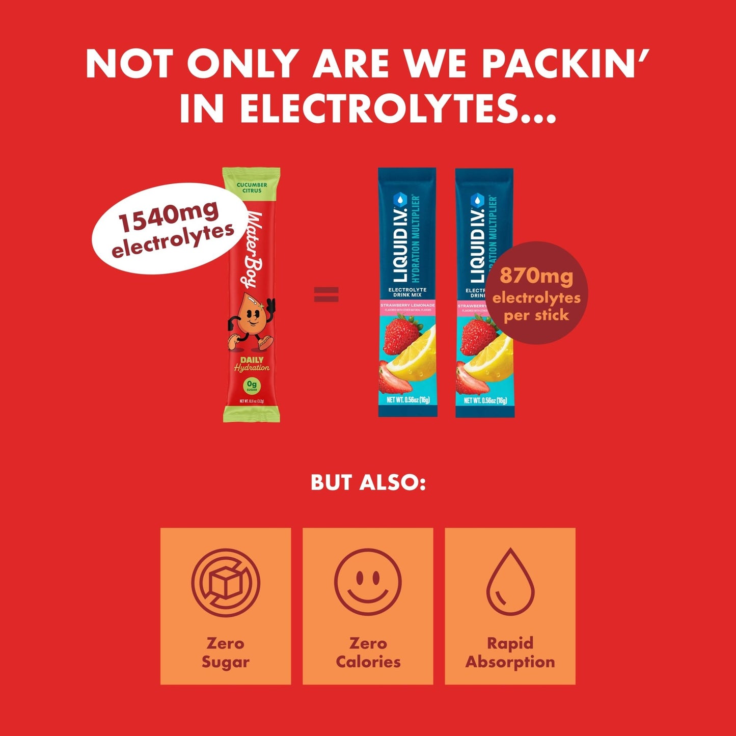 Waterboy Daily Hydration | 1,570mg Electrolyte Powder Packets | No Sugar, All Natural, Gluten Free, Zero Calories | 15 Drink Stick Mixes (Watermelon) - dailyvitalstore