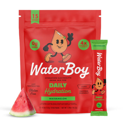 Waterboy Daily Hydration | 1,570mg Electrolyte Powder Packets | No Sugar, All Natural, Gluten Free, Zero Calories | 15 Drink Stick Mixes (Watermelon) - dailyvitalstore