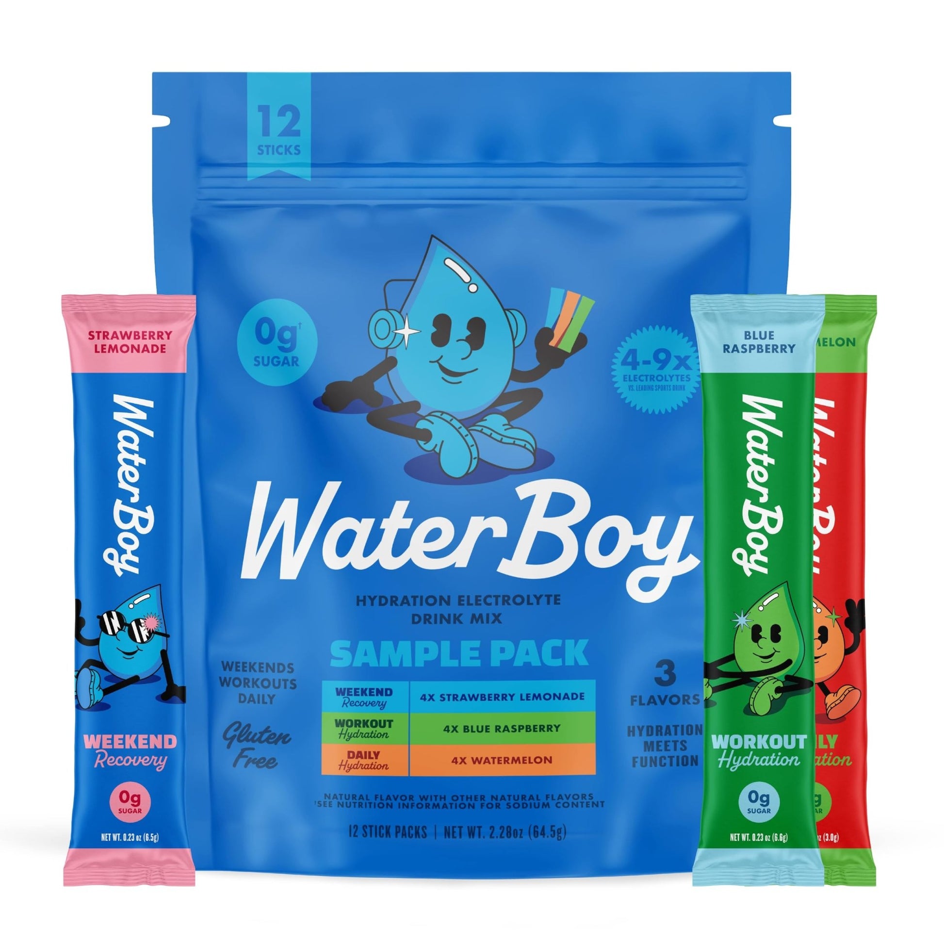 Waterboy Hydration Recovery Variety | 4-9x Electrolyte Powder Packets | Ginger + L-Theanine + L-Glutamine + Vitamins | No Sugar, All Natural, Gluten Free - dailyvitalstore