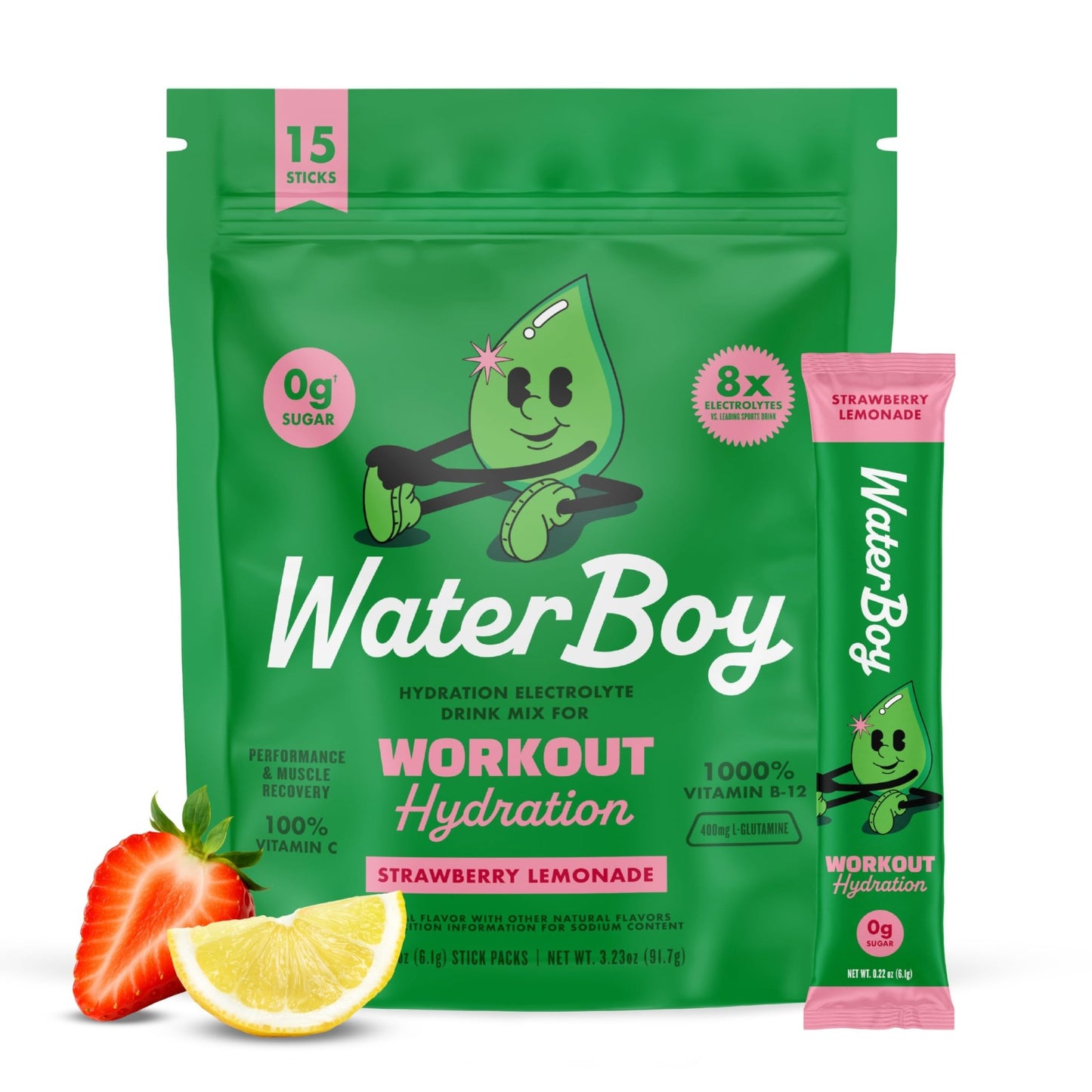 Waterboy Workout Hydration | 2,960mg Sugar Free Electrolyte Powder Packets | L-Glutamine + Vitamins | No Sugar, All Natural, Gluten Free - dailyvitalstore