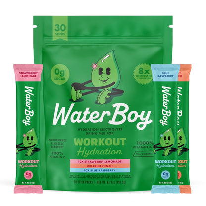Waterboy Workout Hydration | 2,960mg Sugar Free Electrolyte Powder Packets | L-Glutamine + Vitamins | No Sugar, All Natural, Gluten Free (Variety) - dailyvitalstore