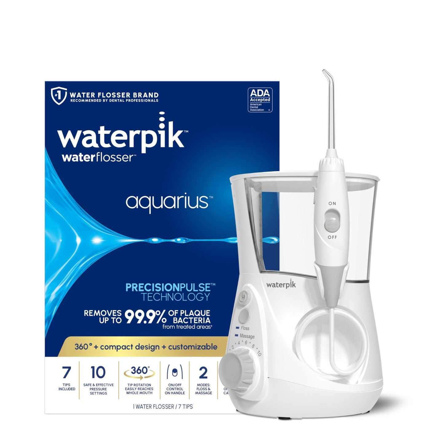 Waterpik Aquarius Water Flosser For Teeth Cleaning, Gums, Braces, Dental Care, Electric Power With 10 Settings, 7 Tips For Multiple Users And Needs, ADA Accepted, W - dailyvitalstore