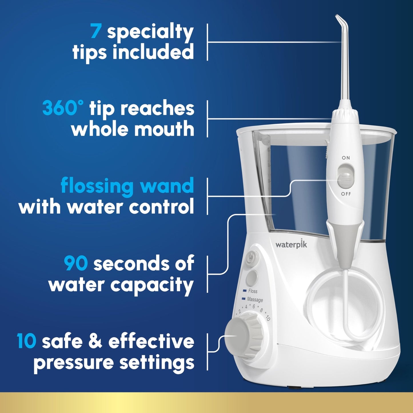 Waterpik Aquarius Water Flosser For Teeth Cleaning, Gums, Braces, Dental Care, Electric Power With 10 Settings, 7 Tips For Multiple Users And Needs, ADA Accepted, W - dailyvitalstore