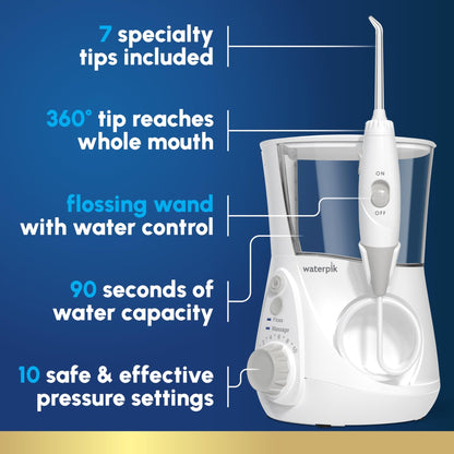 Waterpik Aquarius Water Flosser For Teeth Cleaning, Gums, Braces, Dental Care, Electric Power With 10 Settings, 7 Tips For Multiple Users And Needs, ADA Accepted, W - dailyvitalstore