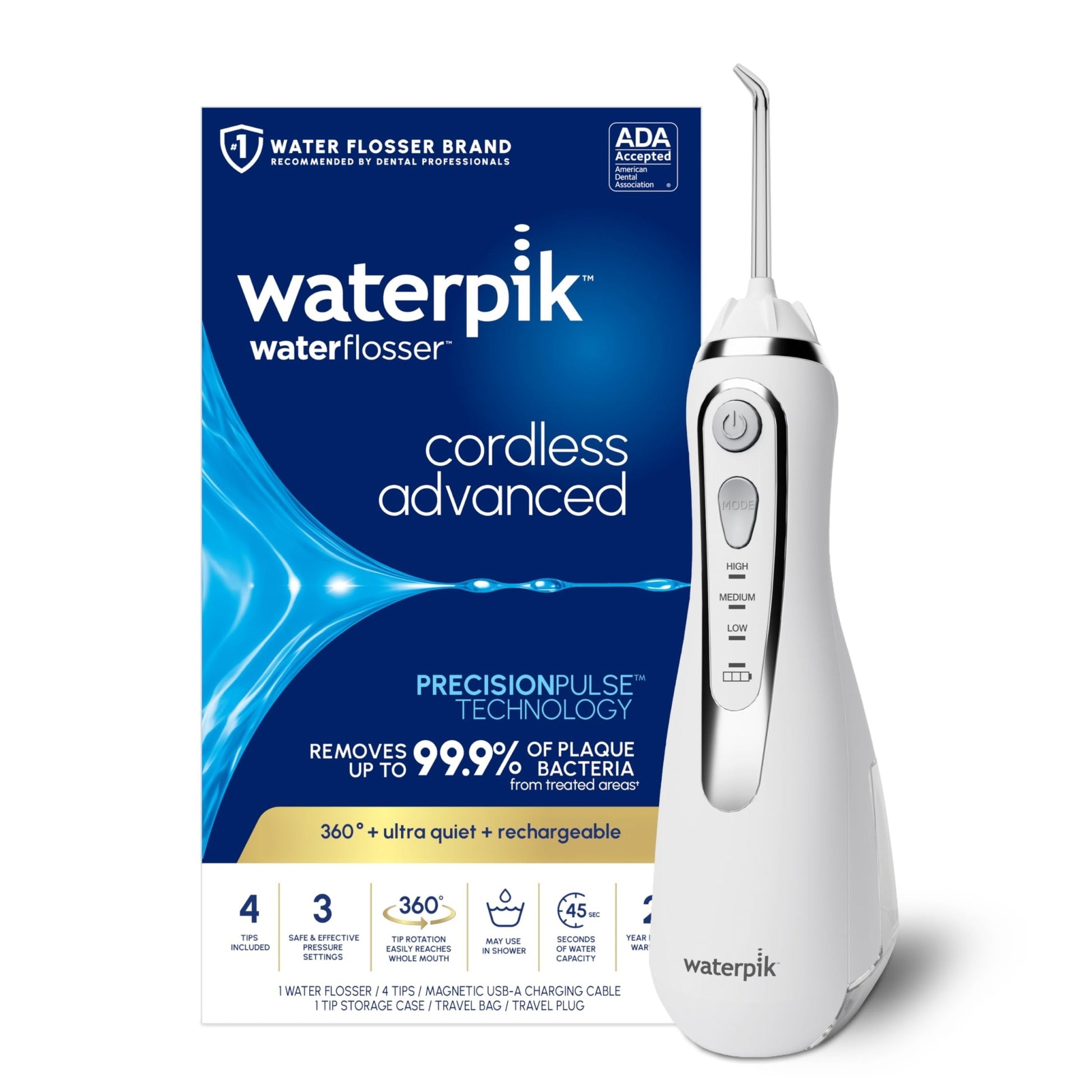 Waterpik Cordless Advanced 2.0 Water Flosser For Teeth, Gums, Braces, Dental Care With Travel Bag and 4 Tips, ADA Accepted, Rechargeable, Portable, and Waterproof, - dailyvitalstore