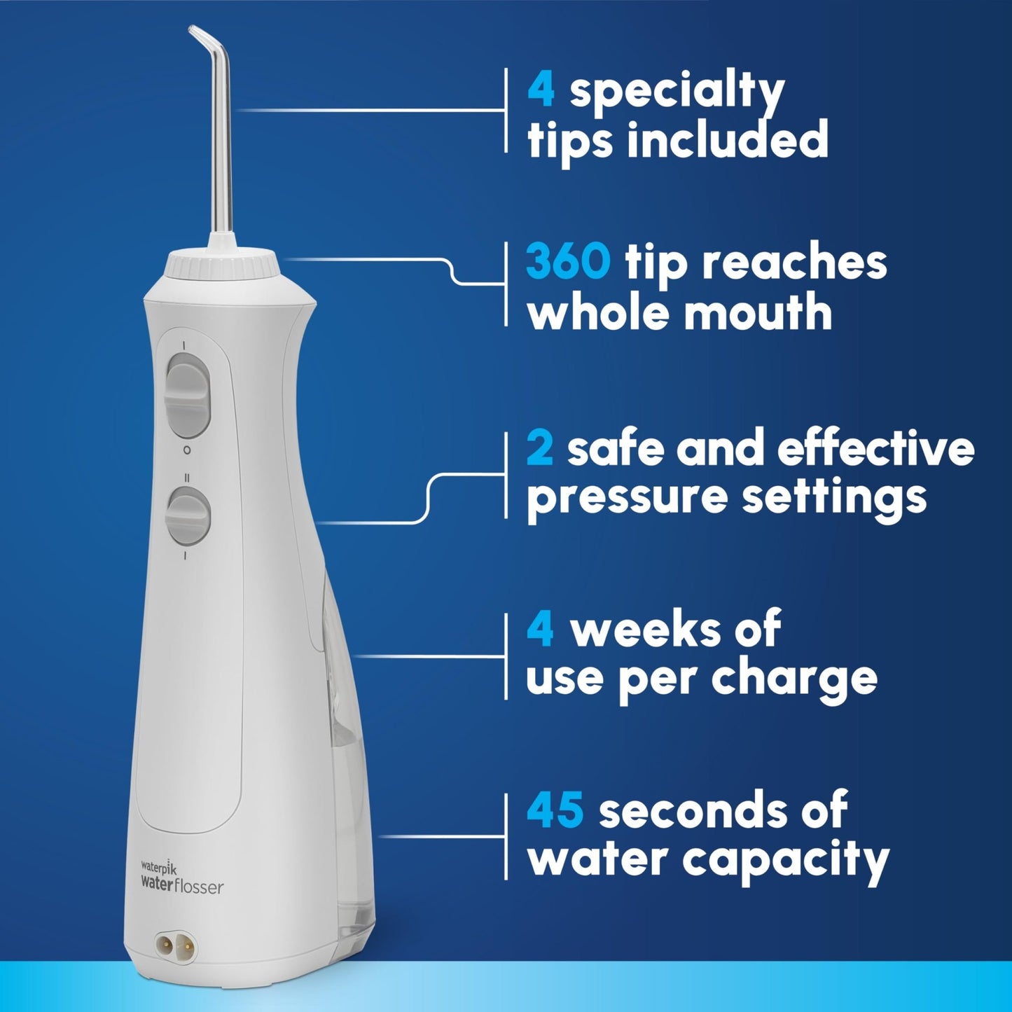 Waterpik Cordless Pearl Rechargeable Portable Water Flosser for Teeth, Gums, Braces Care and Travel, Extra Quiet, 4 Flossing Tips - ADA Accepted, WF-13 White, Amazon Exclusive - dailyvitalstore