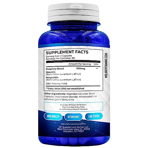 We Like Vitamins Diosmin Hesperidin 1000mg – 180 Capsules – 90 Day Supply - Diosmin and Hesperidin Supplement – Helps to Support Healthy Circulation, Veins, Capillaries, and Lymphatic Drainage - dailyvitalstore