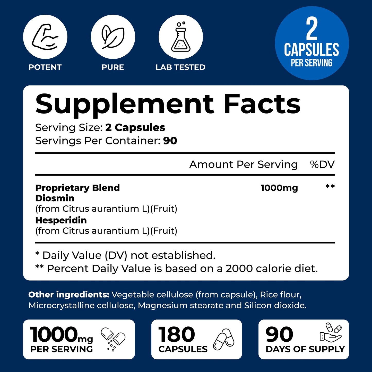 We Like Vitamins Diosmin Hesperidin 1000mg – 180 Capsules – 90 Day Supply - Diosmin and Hesperidin Supplement – Helps to Support Healthy Circulation, Veins, Capillaries, and Lymphatic Drainage - dailyvitalstore