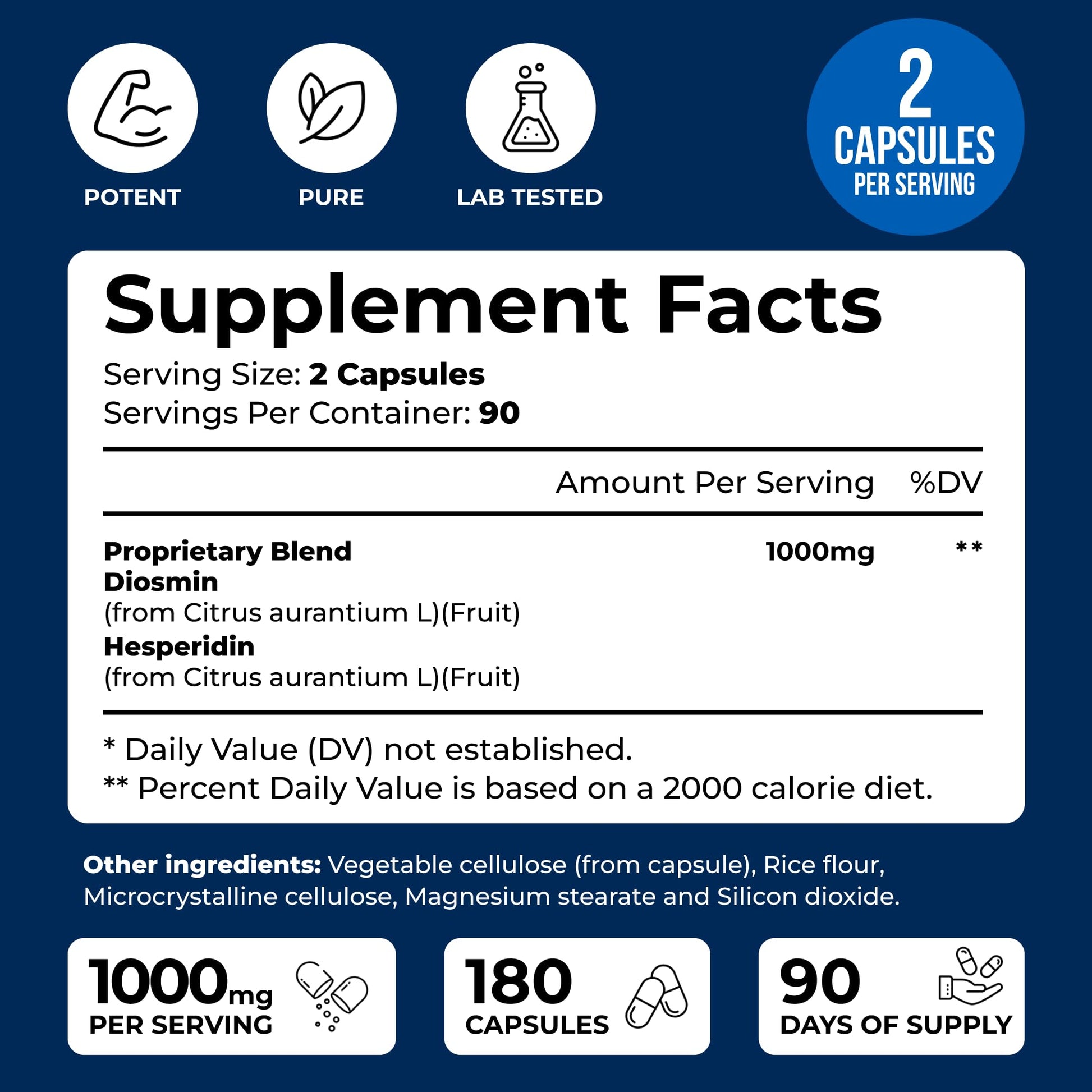 We Like Vitamins Diosmin Hesperidin 1000mg – 180 Capsules – 90 Day Supply - Diosmin and Hesperidin Supplement – Helps to Support Healthy Circulation, Veins, Capillaries, and Lymphatic Drainage - dailyvitalstore