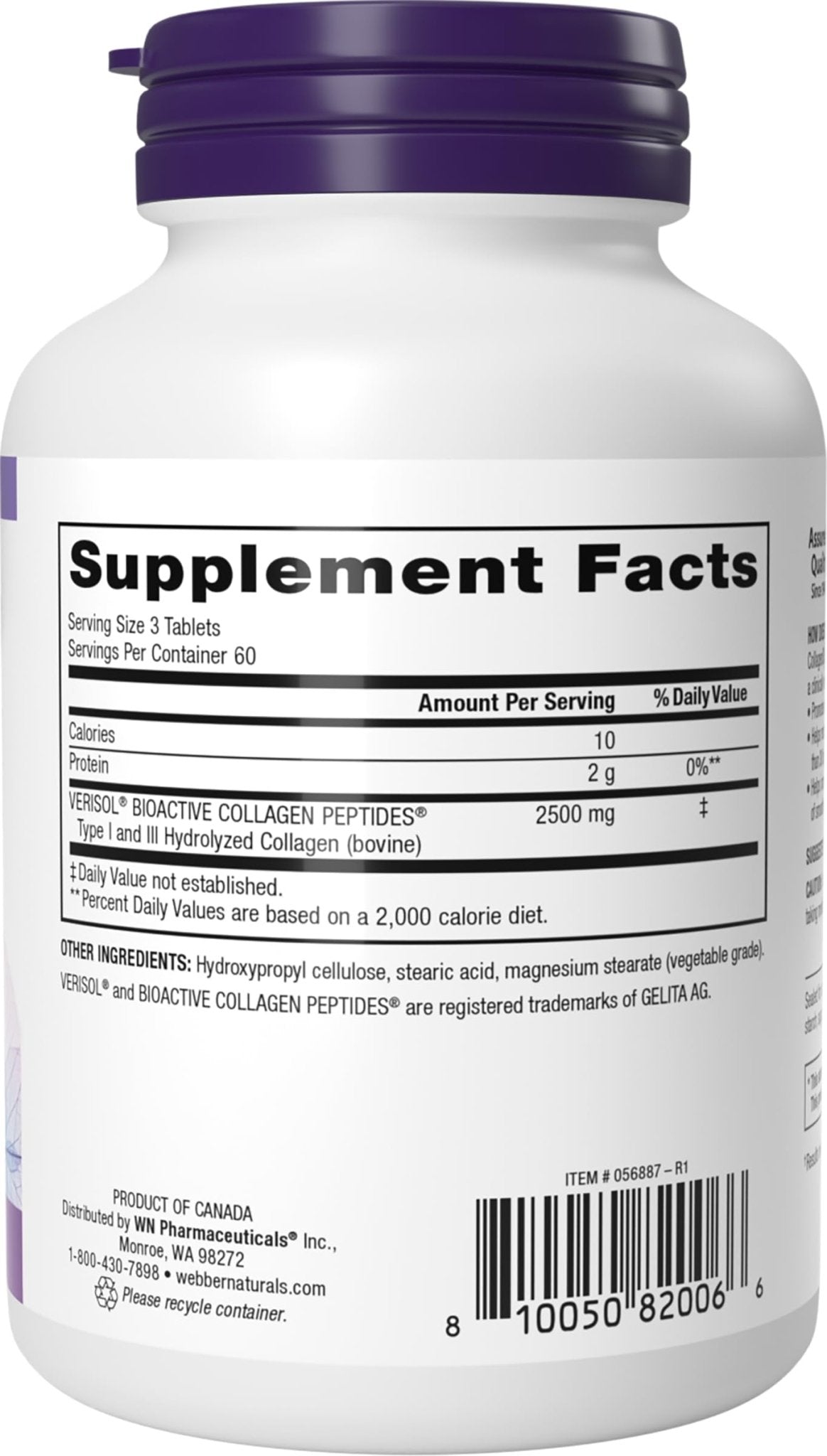 Webber Naturals Collagen 30 Anti-Wrinkle, 2,500mg of Bioactive Collagen Peptides Per Serving (3 Tablets), 180 Tablets, Helps Reduce Deep Wrinkles - dailyvitalstore