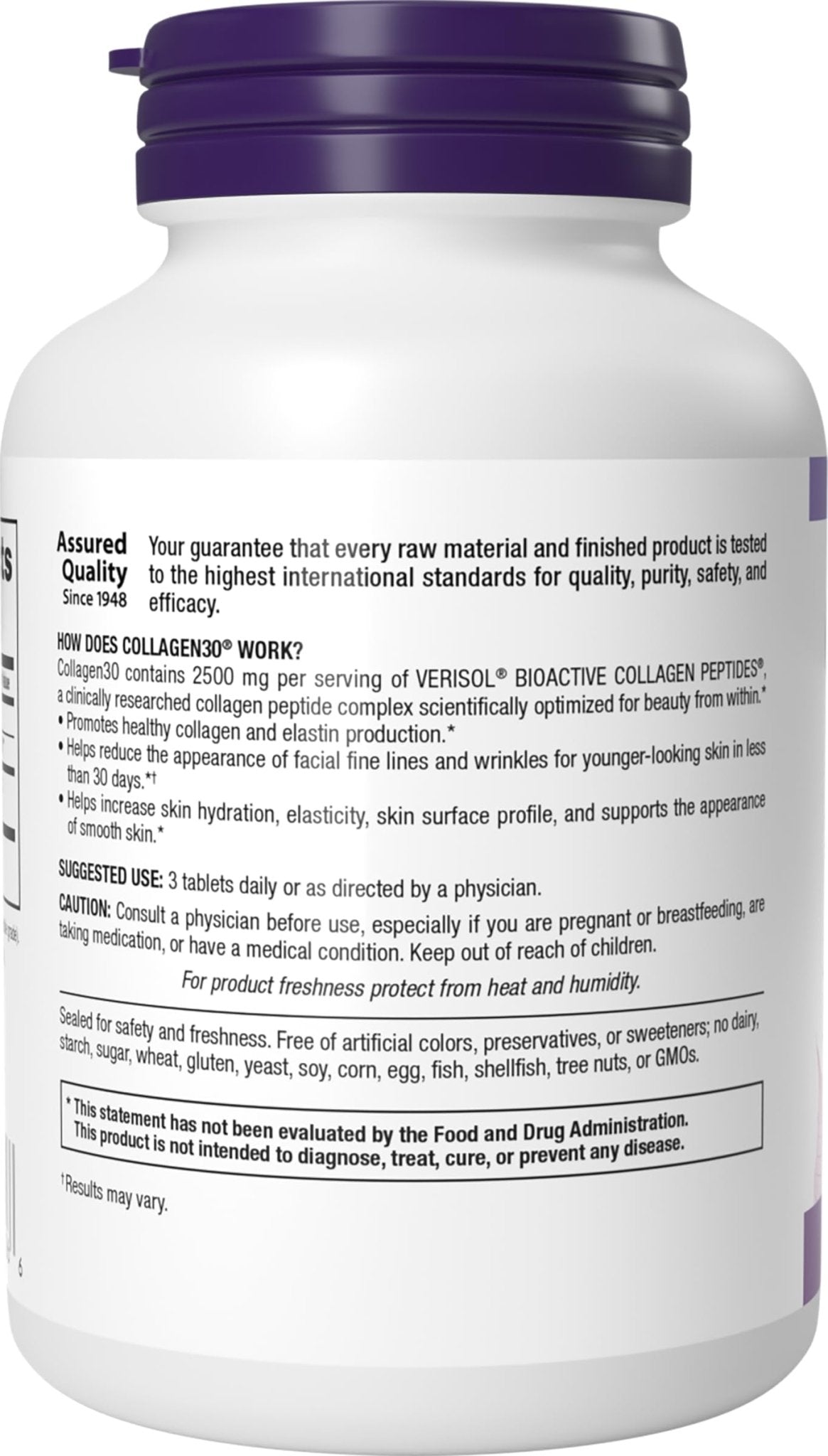 Webber Naturals Collagen 30 Anti-Wrinkle, 2,500mg of Bioactive Collagen Peptides Per Serving (3 Tablets), 180 Tablets, Helps Reduce Deep Wrinkles - dailyvitalstore