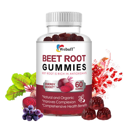 Webuff Beet Root Gummies - Nitric Oxide Booster with Organic Beet, Pomegranate & Grape Seed, Vitamin B12 - Energy, Circulation & Heart Health Support, Vegan, Non-GMO, 60 Count (Pack of 1) - dailyvitalstore