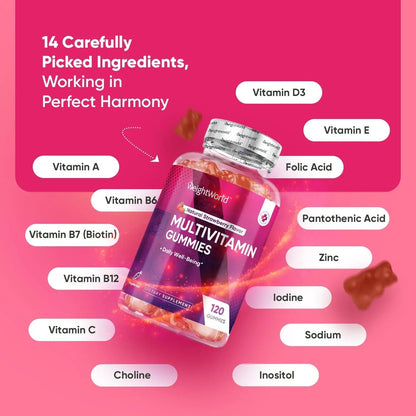 WeightWorld Adult Multivitamin Gummies for Women & Men of All Age - Halal-Suitable with Key Ingredients Like Vitamin A, C, D3, B6, B12 & Biotin - dailyvitalstore