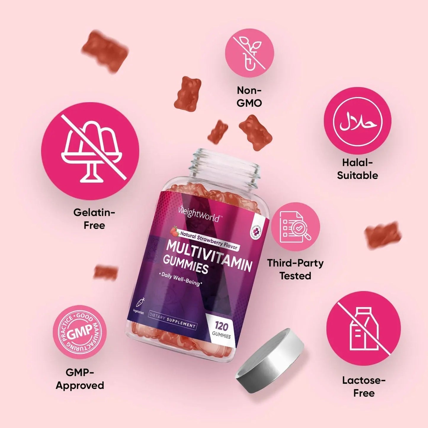 WeightWorld Adult Multivitamin Gummies for Women & Men of All Age - Halal-Suitable with Key Ingredients Like Vitamin A, C, D3, B6, B12 & Biotin - dailyvitalstore