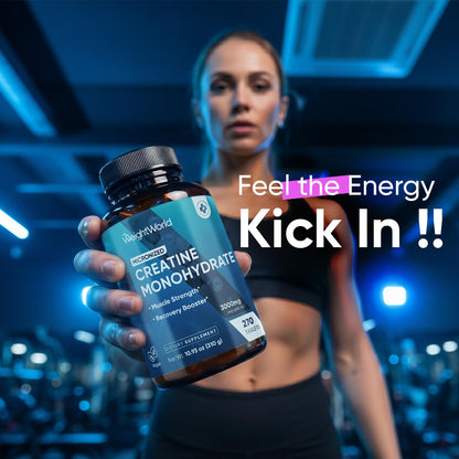 WeightWorld Micronized Creatine Monohydrate 3000mg Tablets - Muscle Growth, Strength, Energy & Recovery | Pre Workout Creatine for Women & Men | 1000mg per Tab - dailyvitalstore