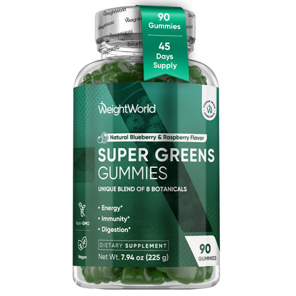 WeightWorld Super Greens Gummies - Energy, Immunity & Digestion - 45-Day Supply - Vegan Daily Greens Supplements (Moringa, Broccoli, Spinach) - Added Vitamins & Minerals - 90 Superfood Gummies - dailyvitalstore
