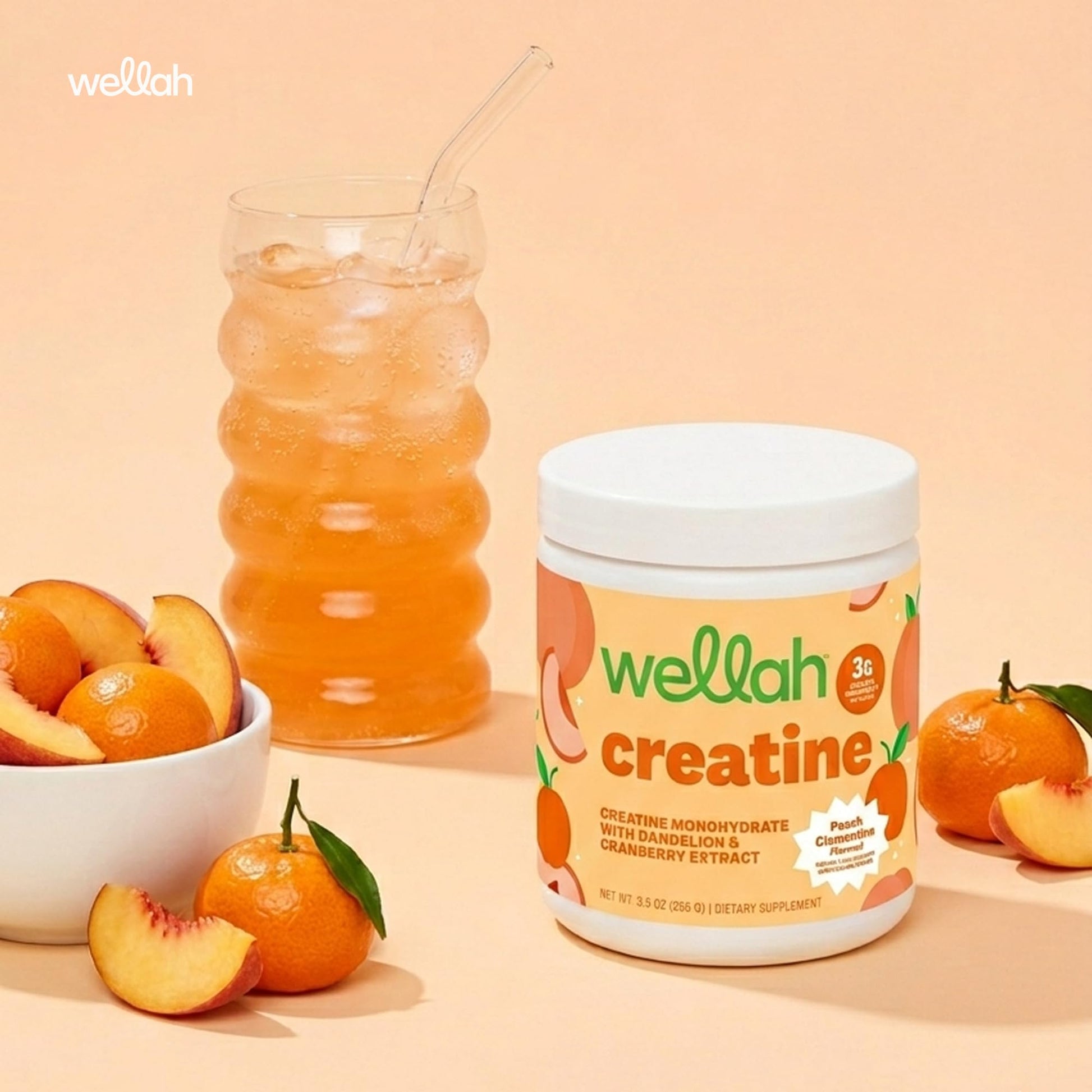 Wellah Creatine for Women - Creatine Monohydrate with Dandelion & Cranberry Extract (50 Servings, Clementine Peach) - dailyvitalstore