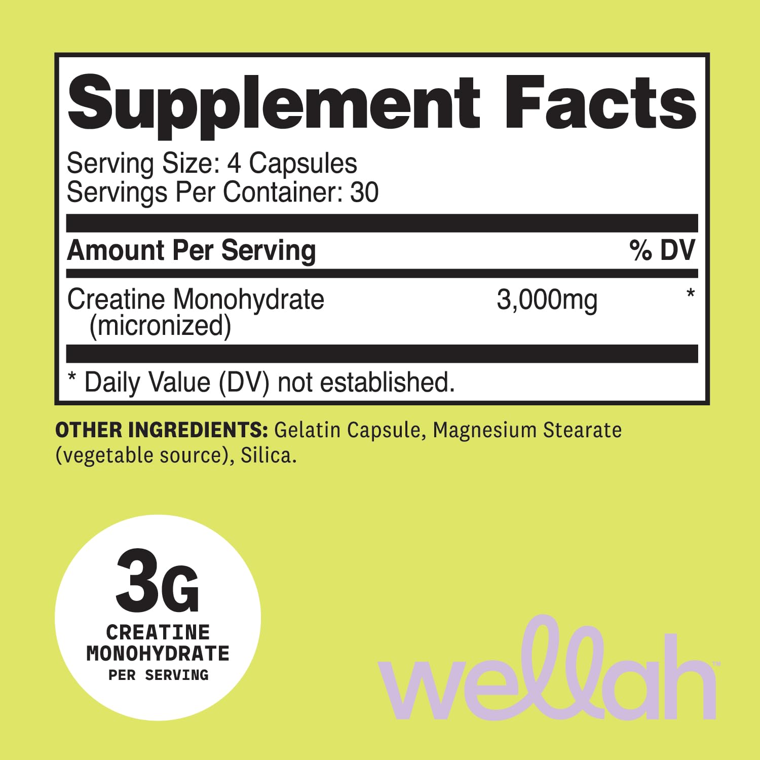 Wellah Creatine Monohydrate Capsules (3000 mg) 120 Capsules - Micronized Creatine, 30 Servings - dailyvitalstore