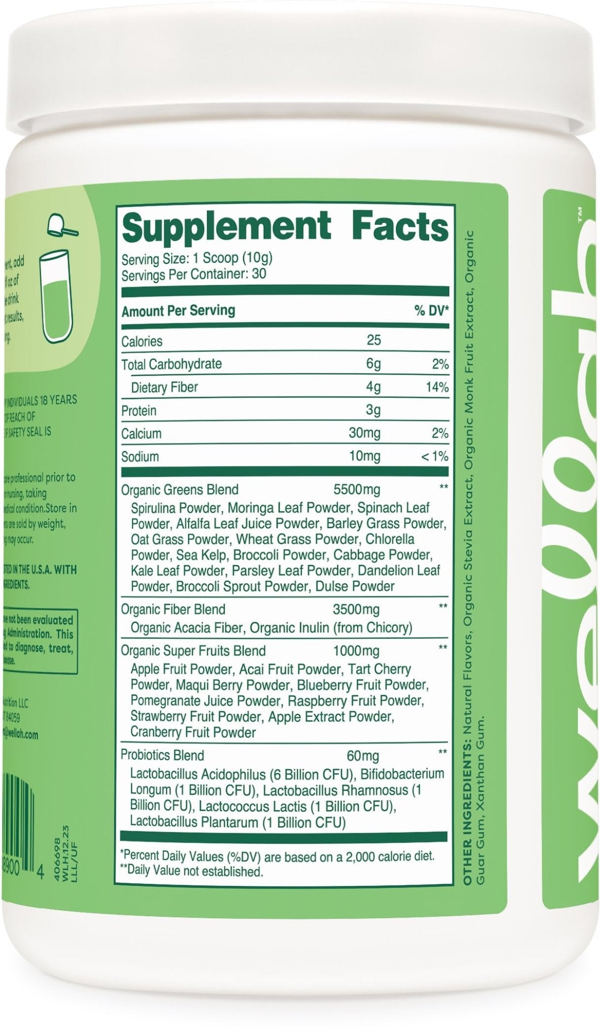 Wellah Leaf, Laugh, Love Super Greens Powder (Unflavored) 30 Servings - Superfood Supplement Drink Mix - dailyvitalstore