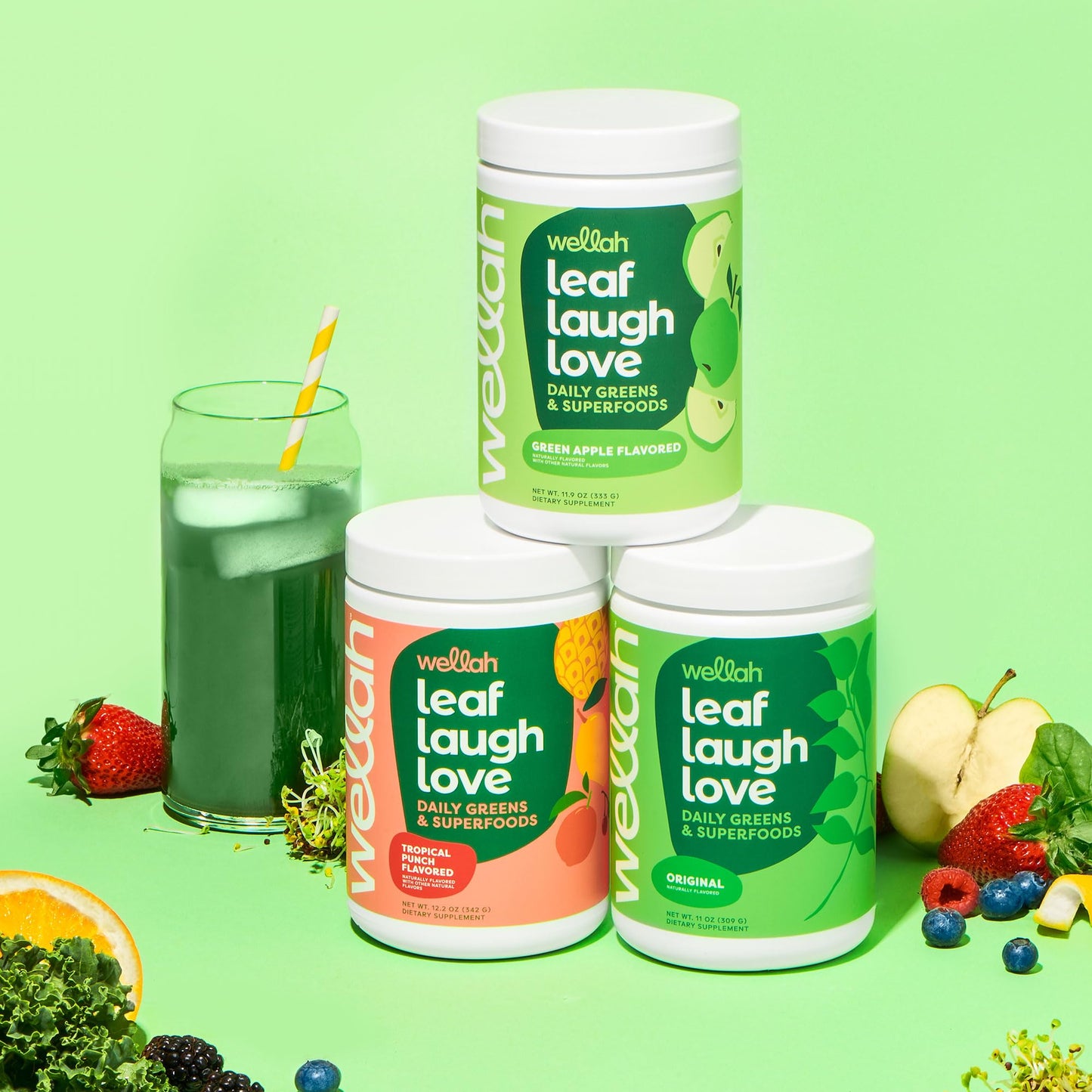 Wellah Leaf, Laugh, Love Super Greens Powder (Unflavored) 30 Servings - Superfood Supplement Drink Mix - dailyvitalstore