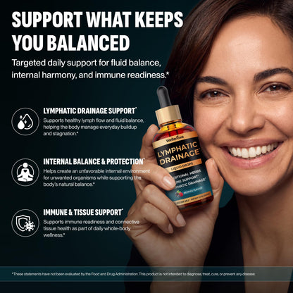 Wellanova Lymphatic Drainage Supplement - Organic Liquid Drops for Lymphatic Support & Detox - 8-in-1 Herbal Blend - Lymphatic Cleanse Complex with Burdock, Dandelion, Elderberry - 2 fl oz - dailyvitalstore
