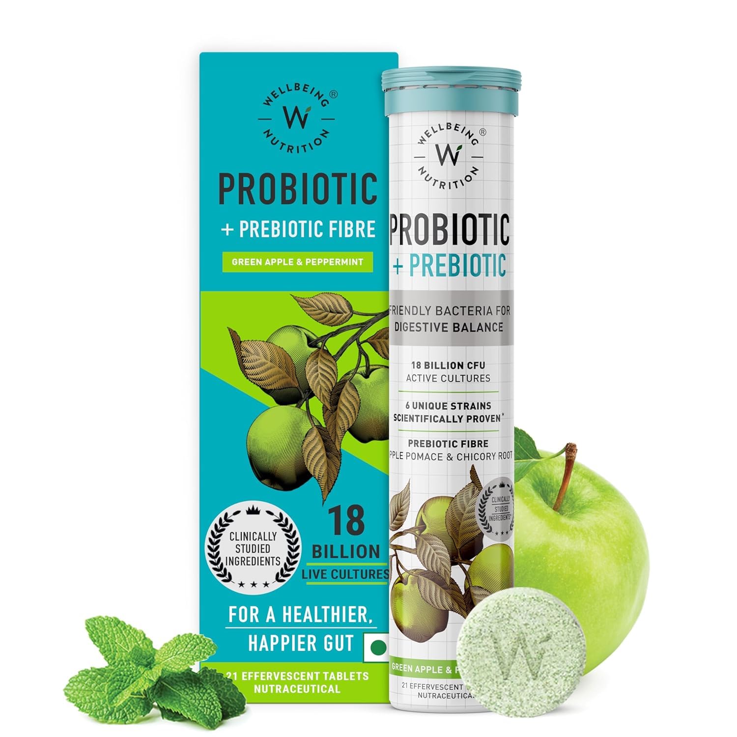 Wellbeing Nutrition Daily Probiotics + Prebiotics | Improve Metabolism, Acidity Relief, Digestion & Gut Health | 18 Billion CFU Organic Probiotics Supplement - dailyvitalstore