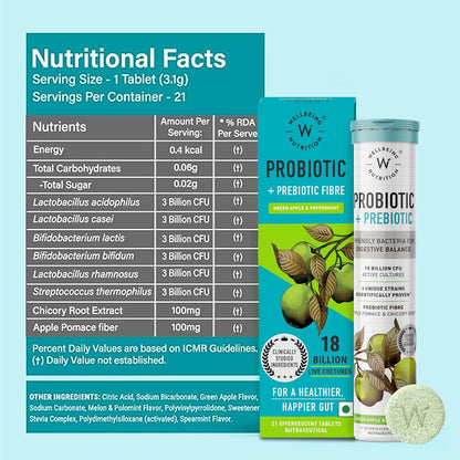 Wellbeing Nutrition Daily Probiotics + Prebiotics | Improve Metabolism, Acidity Relief, Digestion & Gut Health | 18 Billion CFU Organic Probiotics Supplement - dailyvitalstore