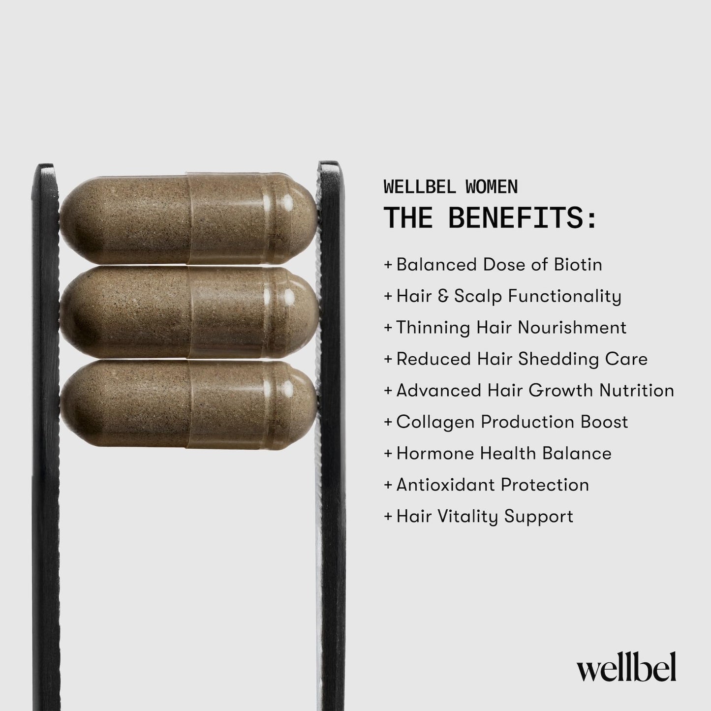 WELLBEL Women Clean Supplement for Hair, Skin, and Nails, Vegan, Gluten Free and Non GMO 90 Count - dailyvitalstore