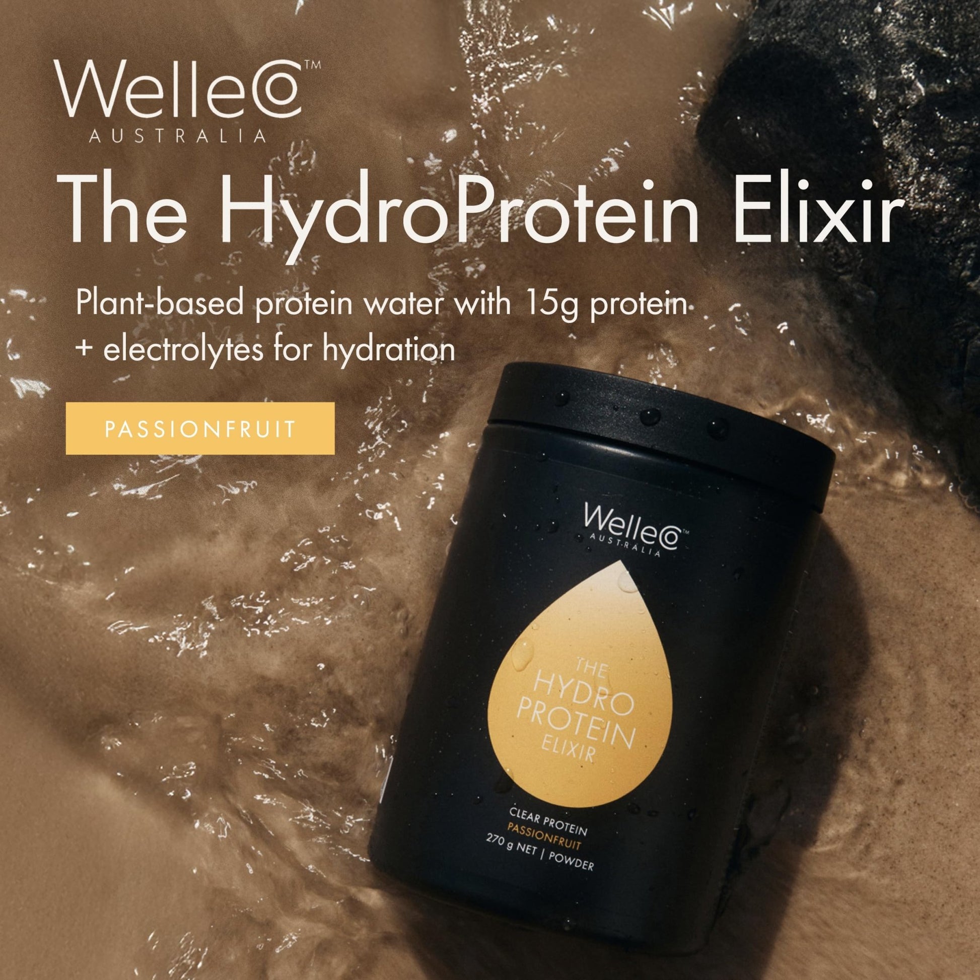 WelleCo HydroProtein Elixir, Potassium Electrolyte Powder with 15g Vegan Protein for Energy, Healthy Hair, Skin & Nails, Easy to Digest Powdered Electrolytes, Passionfruit, 9.5oz Jar - dailyvitalstore