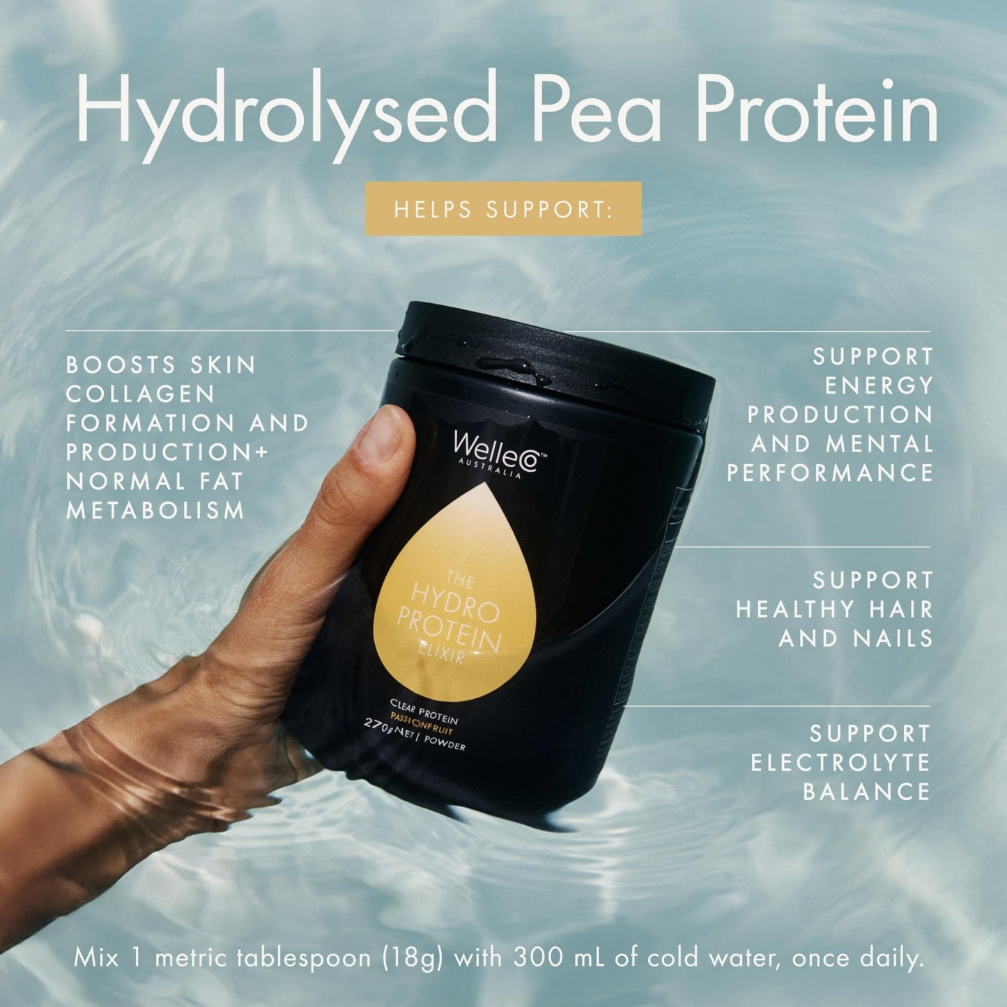 WelleCo HydroProtein Elixir, Potassium Electrolyte Powder with 15g Vegan Protein for Energy, Healthy Hair, Skin & Nails, Easy to Digest Powdered Electrolytes, Passionfruit, 9.5oz Jar - dailyvitalstore
