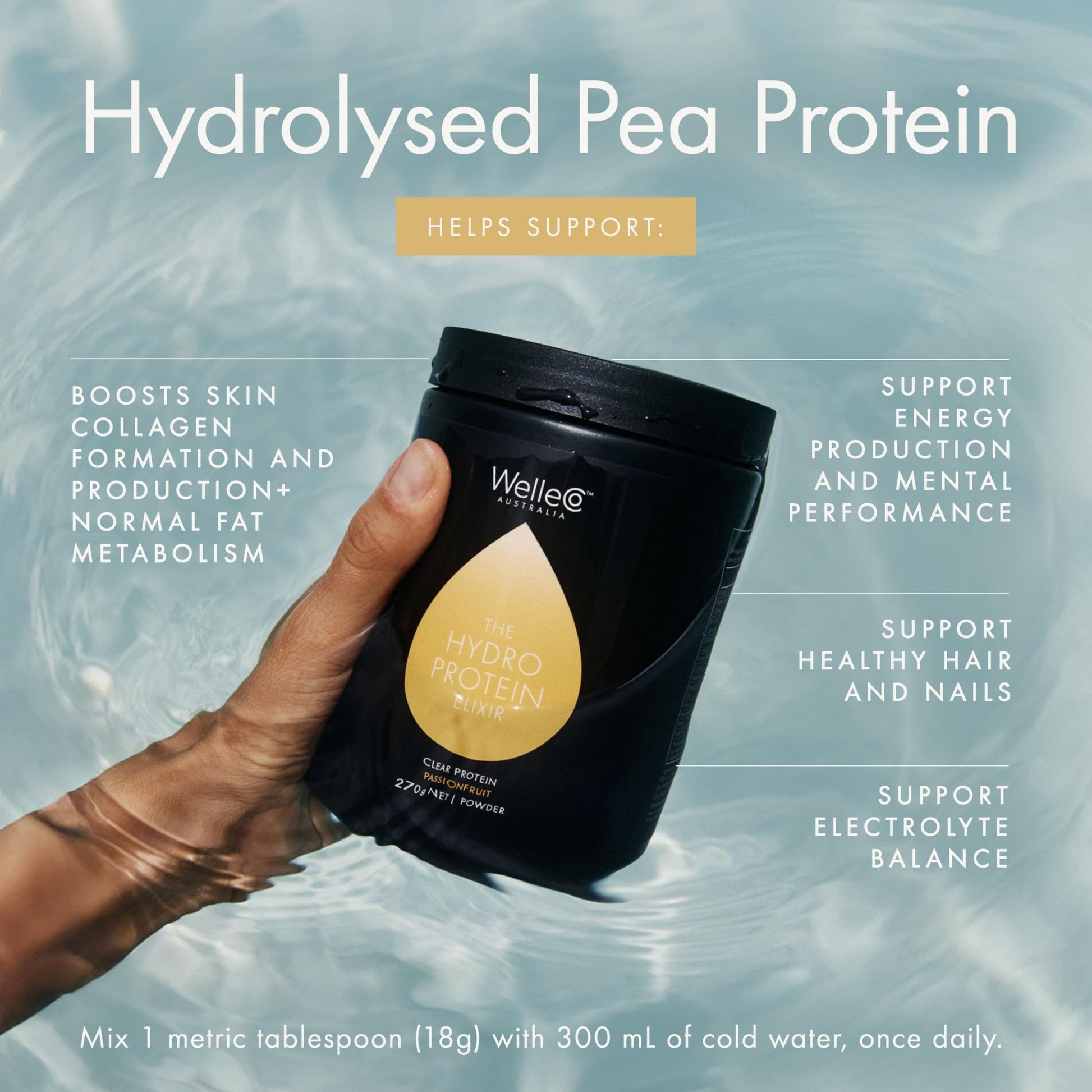 WelleCo HydroProtein Elixir, Potassium Electrolyte Powder with 15g Vegan Protein for Energy, Healthy Hair, Skin & Nails, Easy to Digest Powdered Electrolytes, Passionfruit, 9.5oz Jar - dailyvitalstore