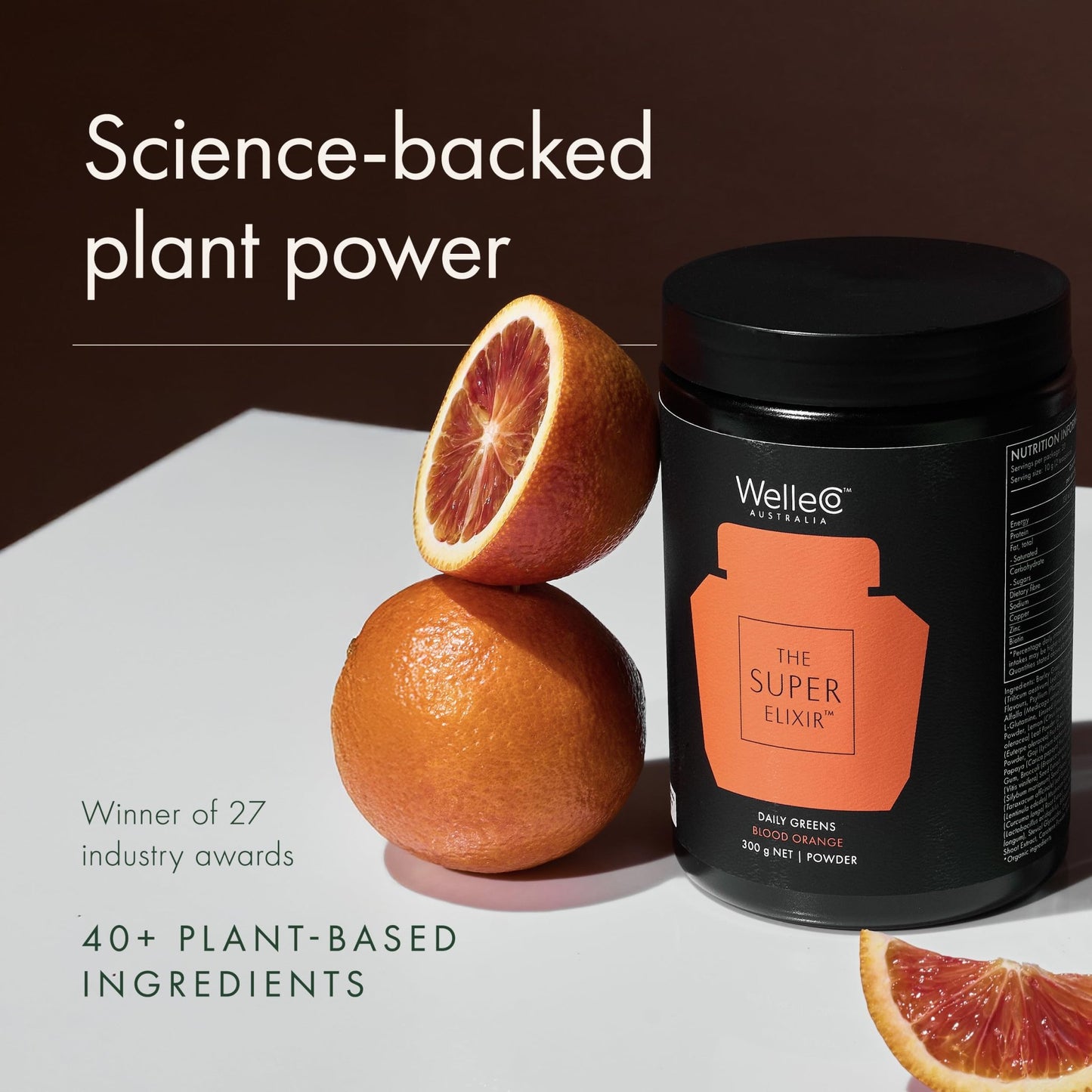 WelleCo The Super Elixir Daily Greens Powder, Probiotic Drink Mix with Whole Foods, Gluten Free, Vegan Gut Health Powder, Energy, Immunity, Healthy Skin, Hair & Nails (Jar, Blood Orange) - dailyvitalstore