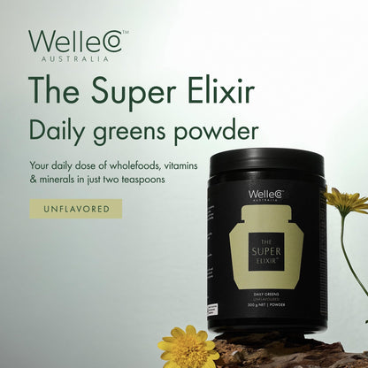 WelleCo The Super Elixir, Daily Greens Powder with Probiotics, Superfoods & Whole Foods, Unflavored Drink Mix for Gut Health, Immunity, Energy, Skin & Hair, 10.5oz Jar - dailyvitalstore