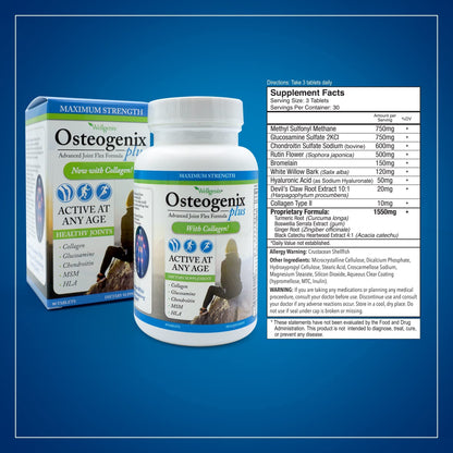 Wellgenix Osteogenix Advanced Joint Flex Formula (90 Ct) - Knee Supplement with Collagen II, Glucosamine, Chondroitin, MSM & HLA - Lubrication & Discomfort Support Tablets for Men & Women - dailyvitalstore