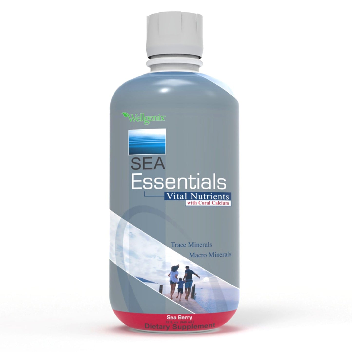 Wellgenix Sea Essentials Liquid Mineral Dietary Supplement with Trace and Macro Minerals and Coral Calcium – Sea Berry Flavor – 32 fl oz - dailyvitalstore