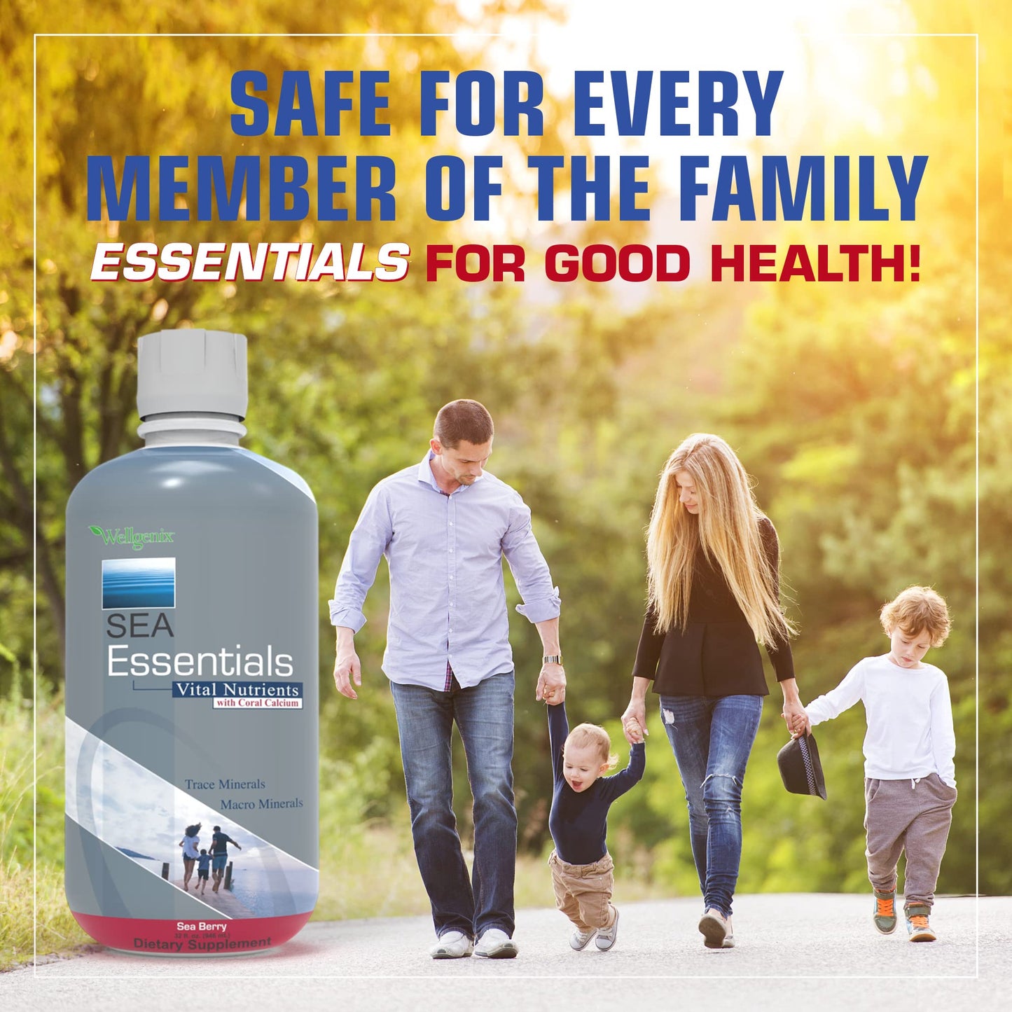 Wellgenix Sea Essentials Liquid Mineral Dietary Supplement with Trace and Macro Minerals and Coral Calcium – Sea Berry Flavor – 32 fl oz - dailyvitalstore