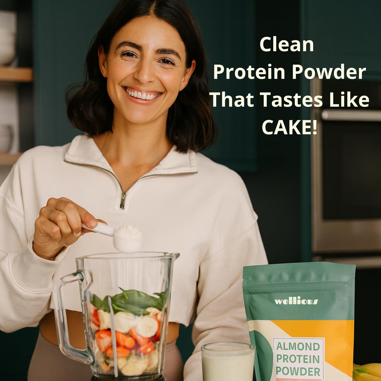 wellious Almond Protein Powder (Unflavored, Unsweetened) - 18 Grams of Pure Healthiest Vegan Protein for Women & Men | Soy-Free & Gut Friendly Protein - dailyvitalstore