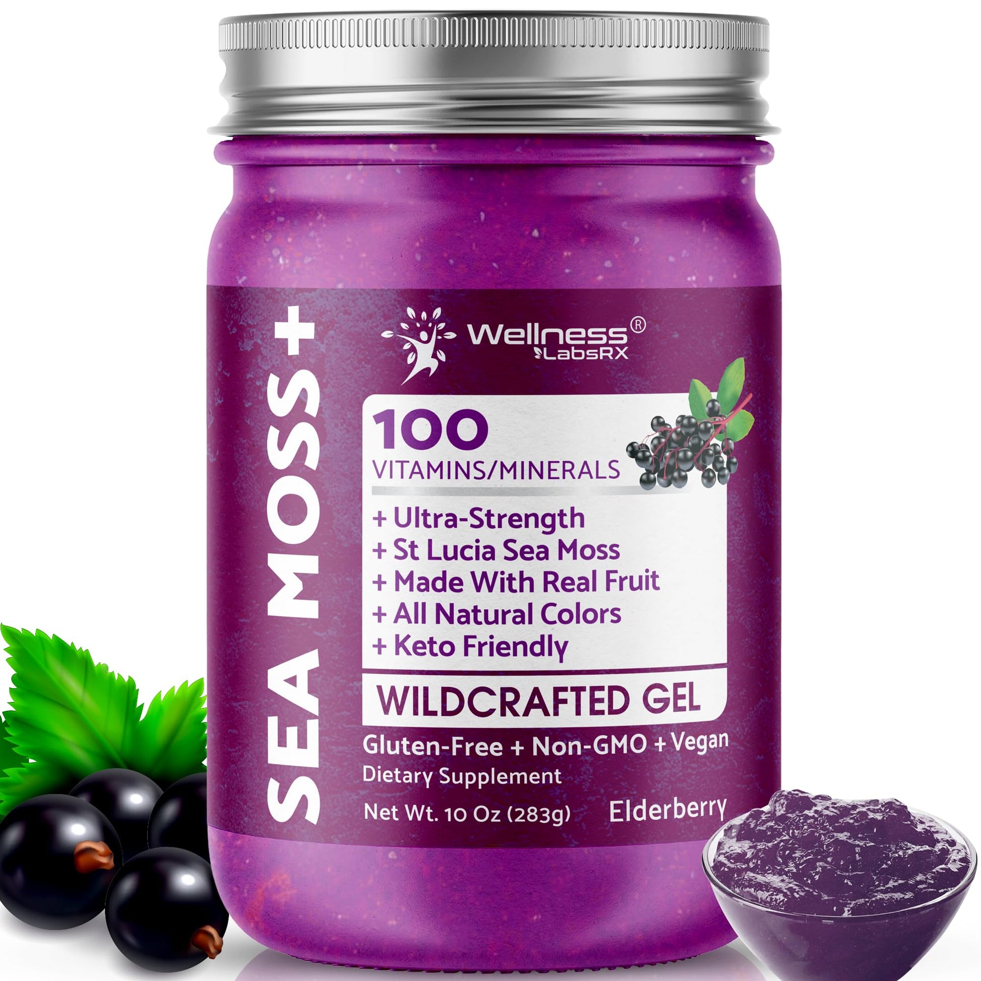 WELLNESS LABSRX Irish Sea Moss Gel Raw - Wildcrafted Superfood Seamoss Gel - Elderberry Flavor, Vitamin and Mineral-Rich from Pristine Caribbean Waters, Immune and Digestive Health Support - 10 oz. - dailyvitalstore