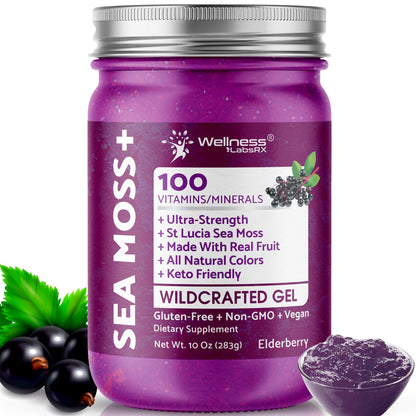 WELLNESS LABSRX Irish Sea Moss Gel Raw - Wildcrafted Superfood Seamoss Gel - Elderberry Flavor, Vitamin and Mineral-Rich from Pristine Caribbean Waters, Immune and Digestive Health Support - 10 oz. - dailyvitalstore