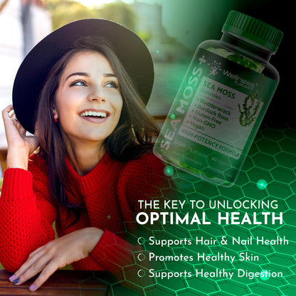 WELLNESS LABSRX Sea Moss Gummies, 3200mg Irish Sea Moss Mixed Berry Flavor with Maximum Potency Bladderwrack and Burdock Root - Supports Skin, Energy and Immunity - 180 Count - dailyvitalstore