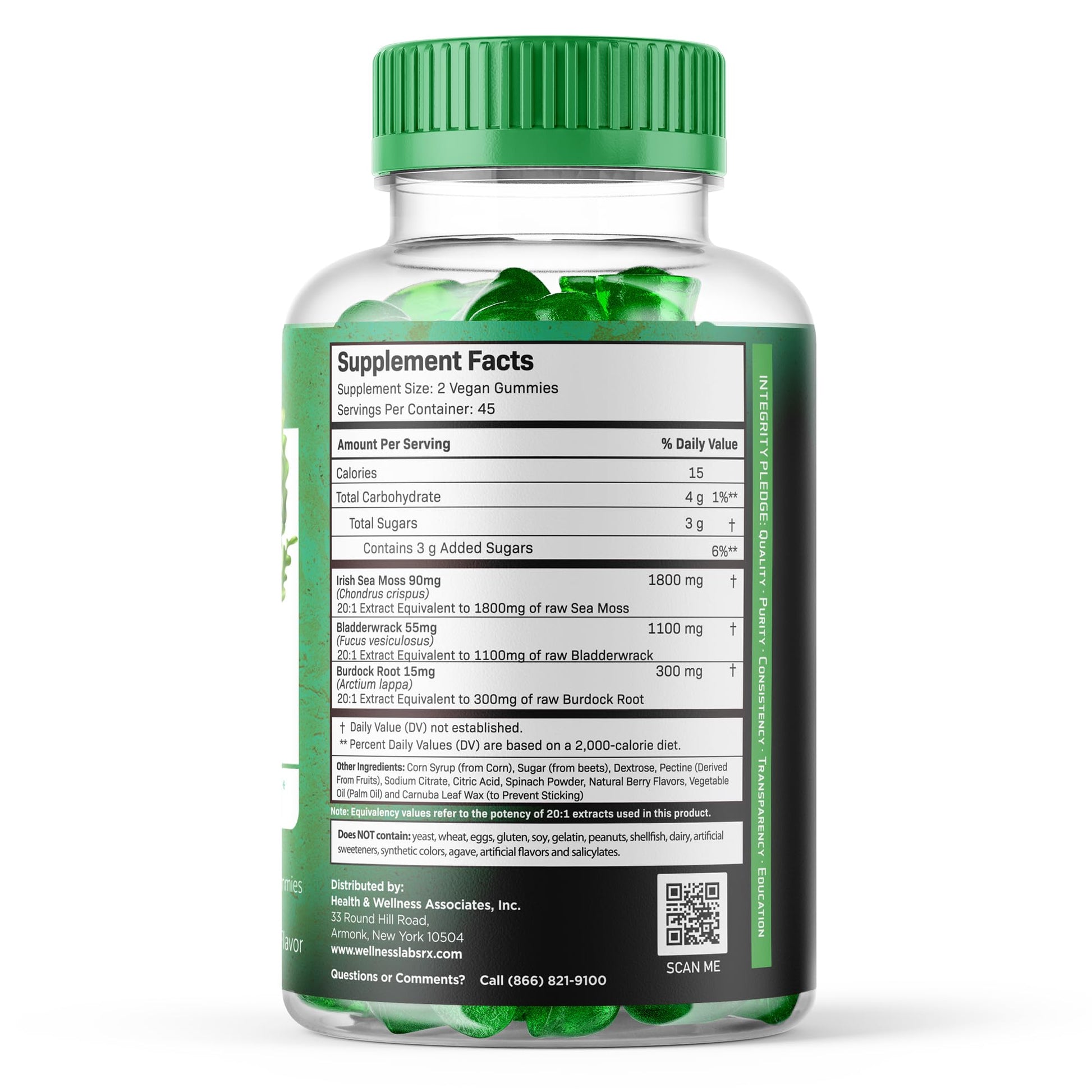 WELLNESS LABSRX Sea Moss Gummies, 3200mg Irish Sea Moss Mixed Berry Flavor with Maximum Potency Bladderwrack and Burdock Root - Supports Skin, Energy and Immunity - 180 Count - dailyvitalstore