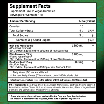 WELLNESS LABSRX Sea Moss Gummies, 3200mg Irish Sea Moss Mixed Berry Flavor with Maximum Potency Bladderwrack and Burdock Root - Supports Skin, Energy and Immunity - 180 Count - dailyvitalstore