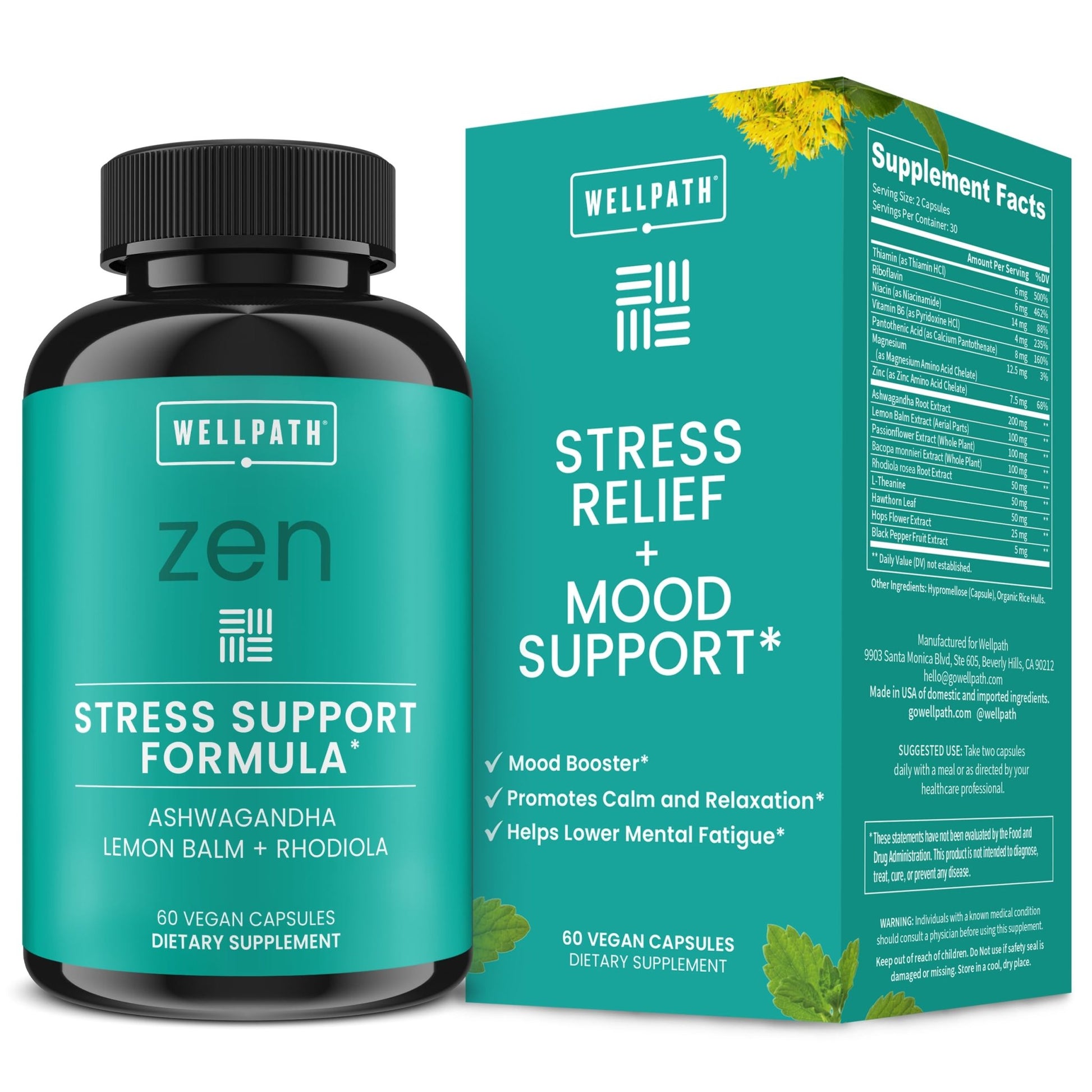 WellPath Zen Stress Relief Supplement + Mood Support | Calm, Stress & Energy Support | Ashwagandha Root, Rhodiola Rosea, L-Theanine, Lemon Balm | Herbal Capsules, 60 Ct - dailyvitalstore