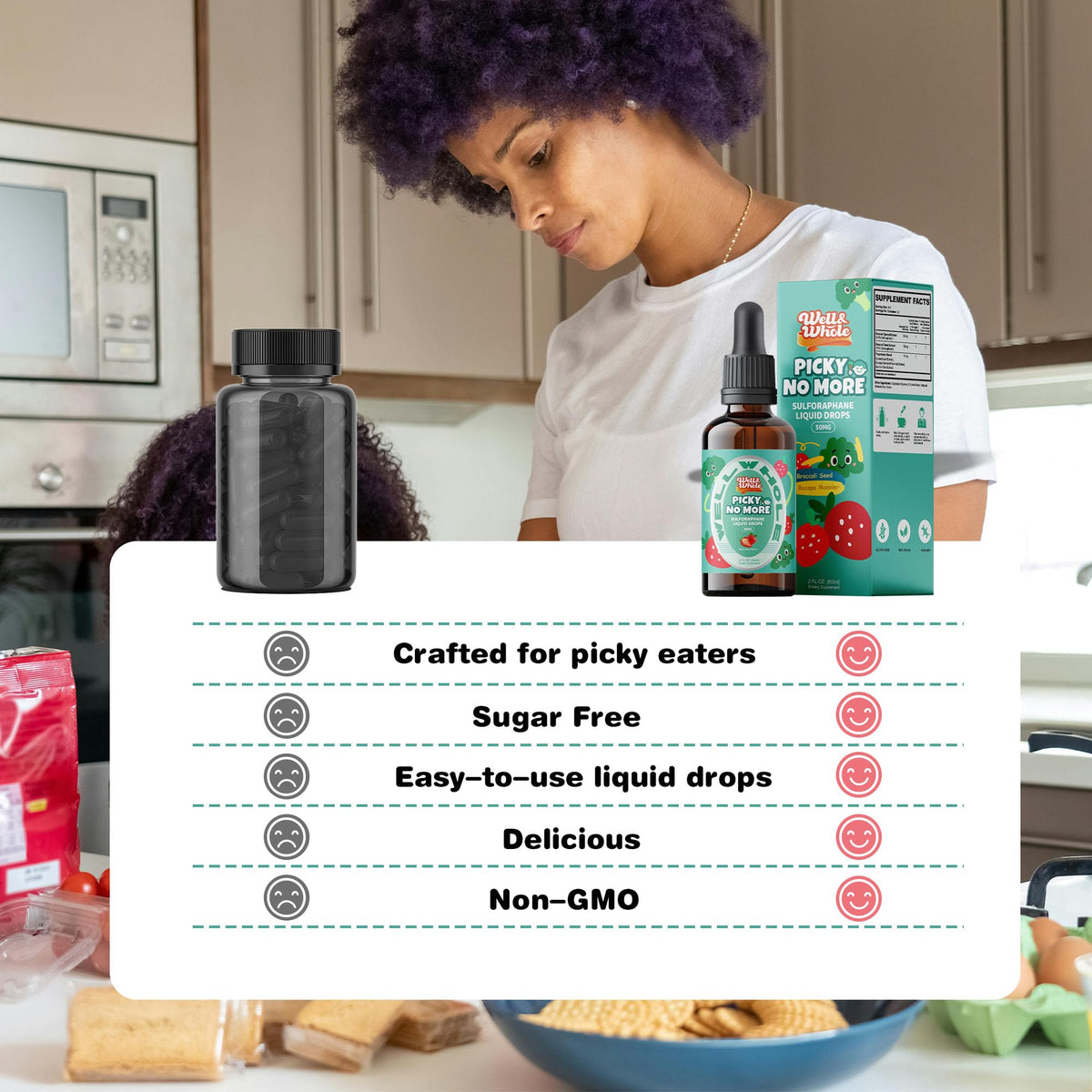 Well&Whole Sulforaphane Kids Liquid Supplement – Pick No More Broccoli Sprout Extract Drops, Hidden Greens for Picky Eaters, Daily Nutrition Support, Sugar-Free, Vegan, 60mL - dailyvitalstore