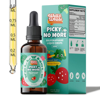 Well&Whole Sulforaphane Kids Liquid Supplement – Pick No More Broccoli Sprout Extract Drops, Hidden Greens for Picky Eaters, Daily Nutrition Support, Sugar-Free, Vegan, 60mL - dailyvitalstore
