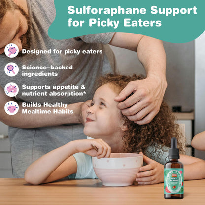 Well&Whole Sulforaphane Kids Liquid Supplement – Pick No More Broccoli Sprout Extract Drops, Hidden Greens for Picky Eaters, Daily Nutrition Support, Sugar-Free, Vegan, 60mL - dailyvitalstore